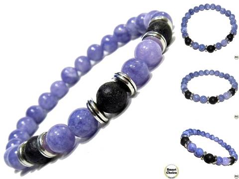 Мъжка гривна от естествени камъни Аквамарин и Вулканичен камък – DM-2440