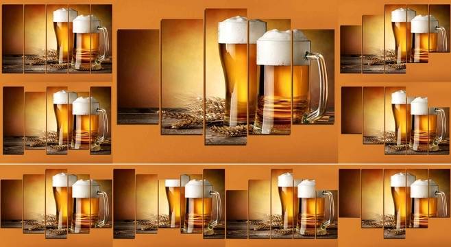 Декоративно пано за стена от 5 части – „Наздраве с пенлива бира“ – HD-976