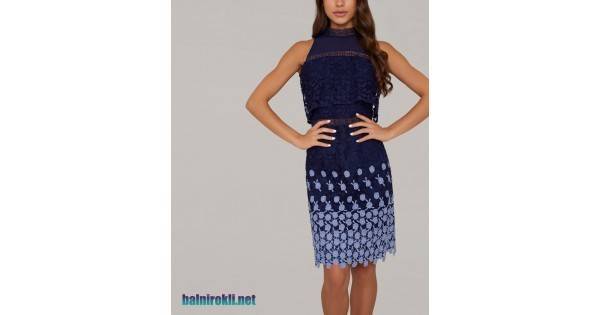 Дантелена Елегантна Тъмносиня Официална Рокля