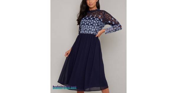 Елегантна Официална Рокля Шифон и Луксозна Дантела с Ръкави