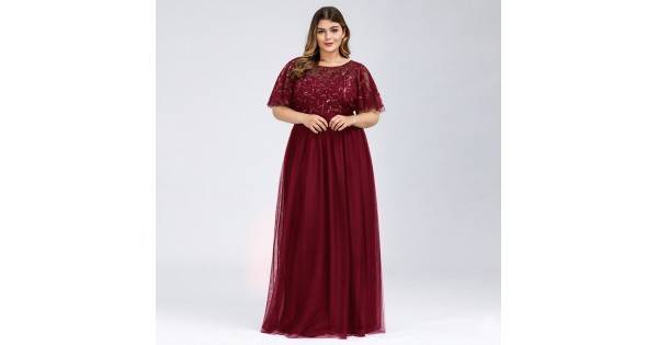 Абитуриентска Дълга Рокля Бордо Макси Размери Тюл и Бродерии