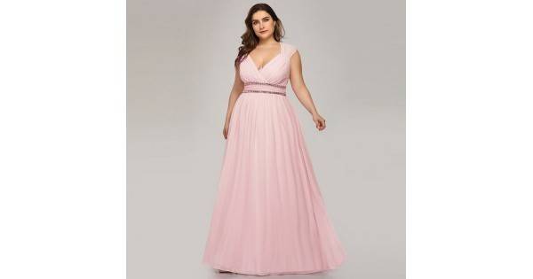 Бална Розова Дълга Официална Рокля Шифон
