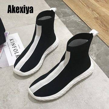 Дамски обувки на платформа; квадратни ботуши до глезена; плетена еластична тъкан; дамски обувки;