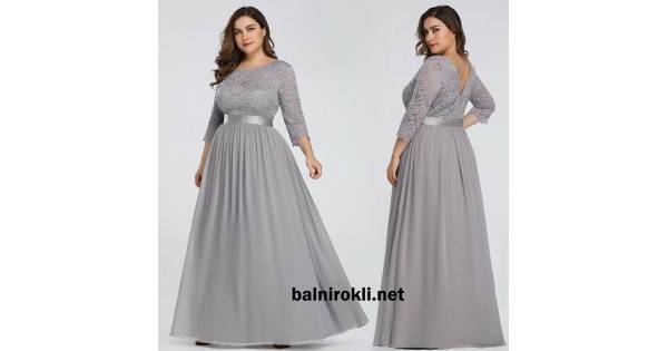 Елегантна Дълга Сива Рокля Дантела и Шифон Макси Дами