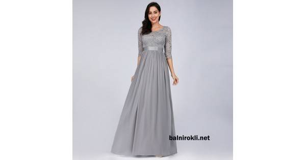 Абитуриентска Бална Сива Рокля Шифон и Дантела