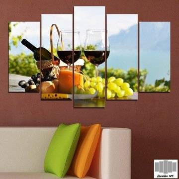 Декоративно пано за стена от 5 части с вино и плодове – HD-303