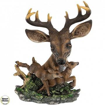 Фън Шуй статуетка. Фигура от полирезин на елен и малките му – 23 см. Модел 81-7982