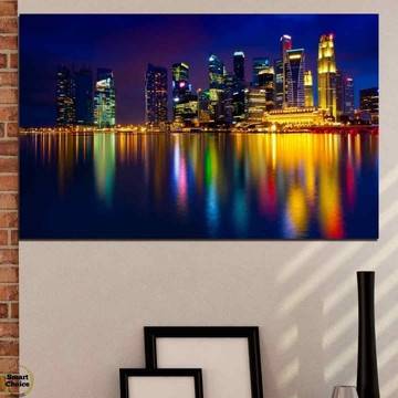 Картина пано за стена от 1 част – Нощен Сингапур – HD-353-1