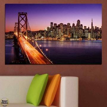 Картина пано за стена от 1 част с нощен изглед от Ню Йорк – HD-485-1