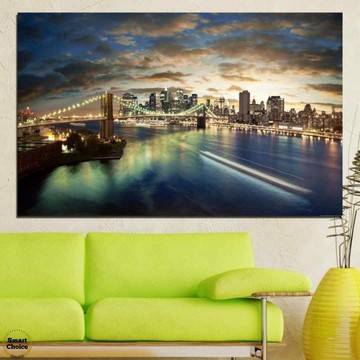 Картина пано за стена от 1 част с нощен изглед от Ню Йорк – HD-241-1