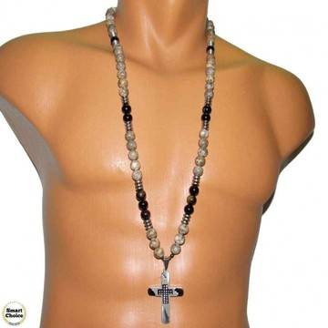 Мъжки гердан от естествени камъни Оникс, Хематит и Яспис Пикасо – DM-1067