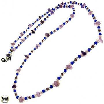 Връзка за очила от естествени камъни Аметист, Планински кристал и Аквамарин – DM-1069