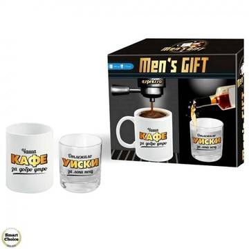 Подаръчен комплект за мъже – „Чаша кафе – Отлежало уиски“