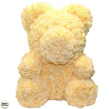 Ръчно изработено мече от рози в жълто 37 см. Модел DM-9066