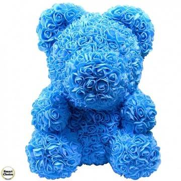 Ръчно изработено мече от рози в синьо 37 см. Модел DM-9067