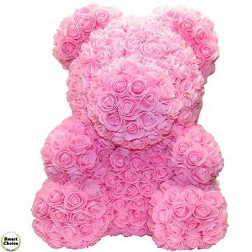 Ръчно изработено мече от рози в розово 37 см. Модел DM-9068