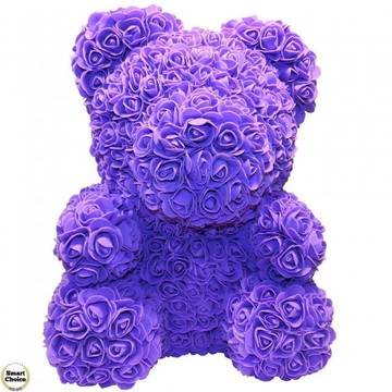 Ръчно изработено мече от рози в лилаво 37 см. Модел DM-9070