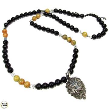 Мъжки гердан от естествени камъни Оникс, Хематит и Яспис – DM-1079
