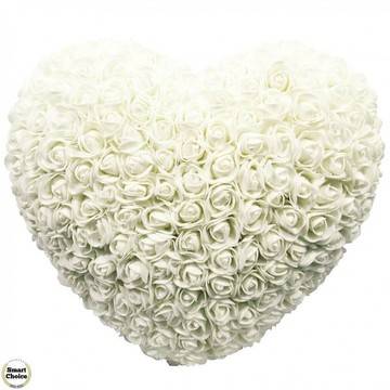 Ръчно изработено сърце от рози в бяло 32 см. Модел DM-9081
