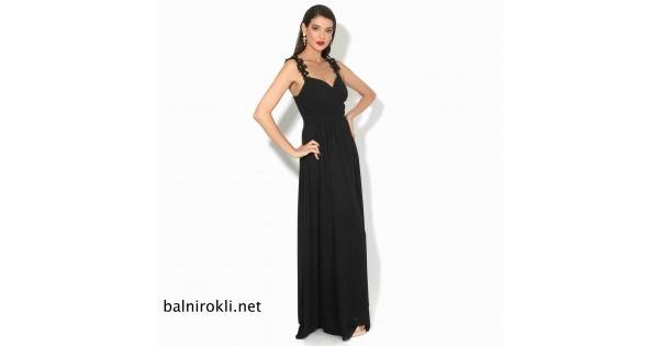 БАЛНА Черна Дълга Рокля Бюстие Презрамки