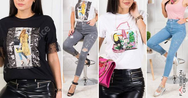 Модерна дамска блузка декорирана с пайети-черно-код 3058