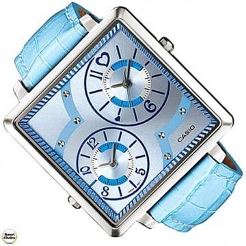 Дамски двоен аналогов часовник Casio LTP-1321L-2A. Кожена каишка