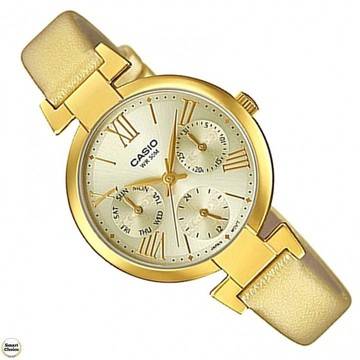 Дамски аналогов ръчен часовник Casio LTP-E404GL-9A. Кожена каишка