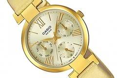 Дамски аналогов ръчен часовник Casio LTP-E404GL-9A. Кожена каишка