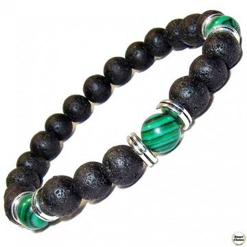 Мъжка гривна от естествени камъни Малахит и Вулканичен камък – DM-2453