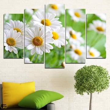 Декоративно пано за стена от 5 части – Поле с бели маргаритки – HD-929