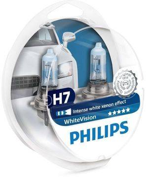 Комплект 2 халогенни крушки Philips H7 White Vision, 12V, 55W