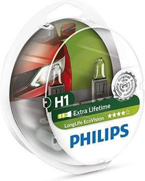 Комплект 2 халогенни крушки Philips H1 longLife EcoVision