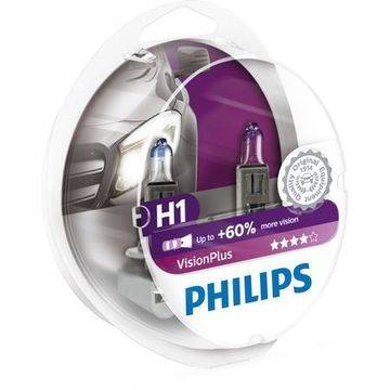 Комплект 2 халогенни крушки Philips H1 Vision Plus, +60%, 12V, 55W