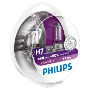 Комплект 2 халогенни крушки Philips H7 Vision Plus, +60%, 12V, 55W