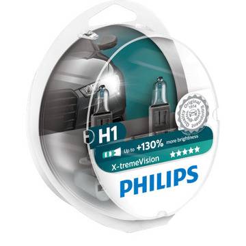 Комплект 2 халогенни крушки Philips H1 Xtreme Vision, +130%, 12V, 55W
