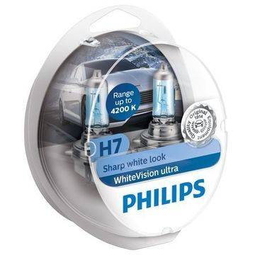 Комплект 2 халогенни крушки Philips H7 White Vision Ultra, 4200K, 12V, 55W, PX26D