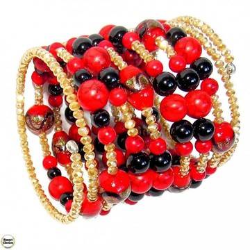 Уникална дамска гривна „Венеция“ от Мурано стъкло, Оникс и Червен корал