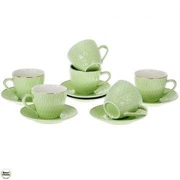 Керамичен сервиз за кафе или чай 12 части – Зелени триъгълници. Модел: 79-8739