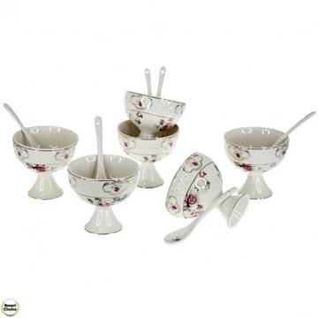 Керамичен сервиз за сладолед – Ретро мотив с рози. Модел: 79-8727