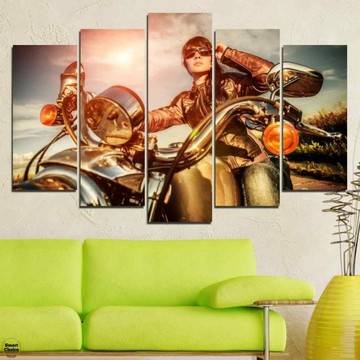 Декоративно пано за стена от 5 части с красива жена на мотор – HD-078