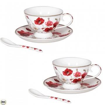 Комплект 2 порцеланови чаши 220 мл – бели „Макове“. Модел 79-8488