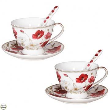 Комплект 2 порцеланови чаши 90 мл – бели „Макове“. Модел 79-8487