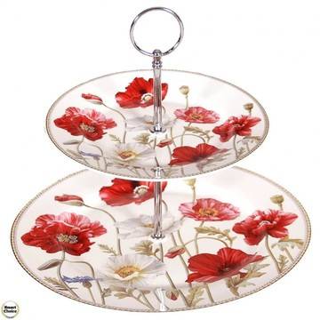 Порцеланово плато на две нива 27 и 20 см – бели „Макове“. Модел 76-8484