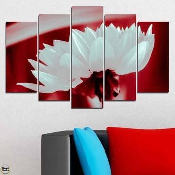 Декоративно пано за стена от 5 части – Бяла Хризантема – HD-504