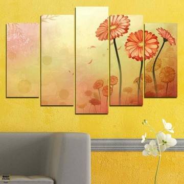 Декоративно пано за стена от 5 части с червени гербери – HD-281