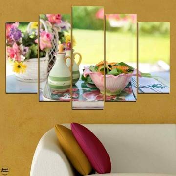 Декоративно пано за стена от 5 части с красива утринна трапеза – HD-522