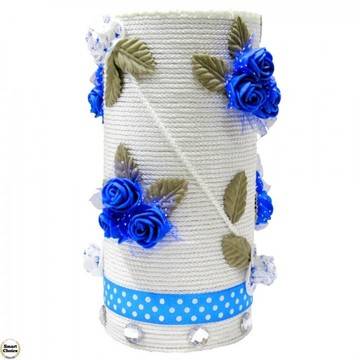 Сувенир ръчна изработка – ваза за сухи цветя „Сини рози“ – 18 см. DM-9092