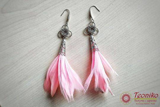 Ръчно изработени обеци Пеперудена душа в розово