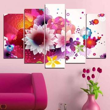 Декоративно пано за стена от 5 части – Абстрактно изображение с цветя – HD-047