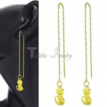 Оригинални златисти висящи обеци „Котенце“